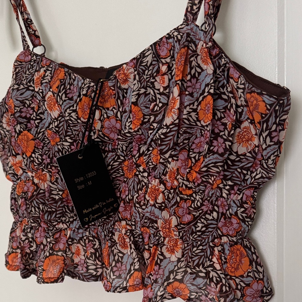 Japna Orange and Purple Floral Crop Top - Picture 2 of 9